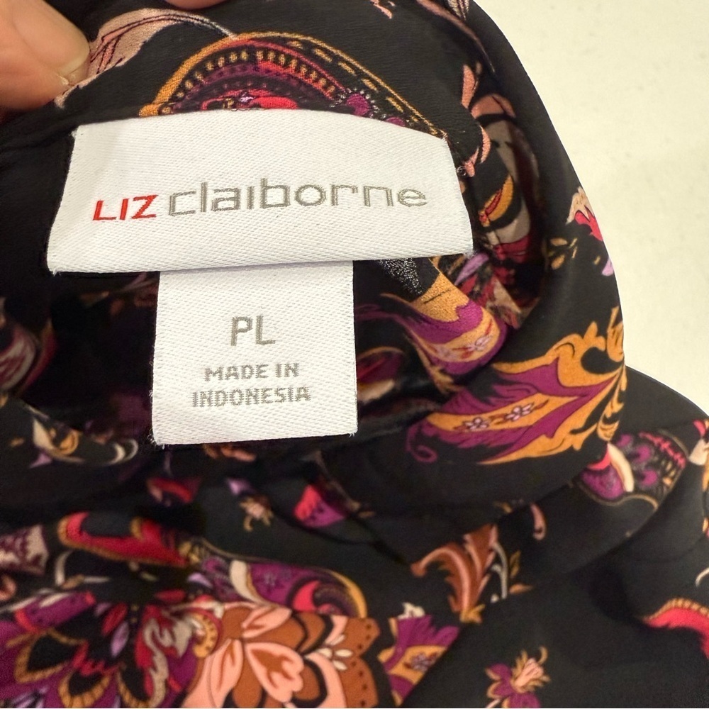 Liz Claiborne Paisley Button Down Blouse Long Sleeve Black Shirt Women’s Size PL - Picture 10 of 11